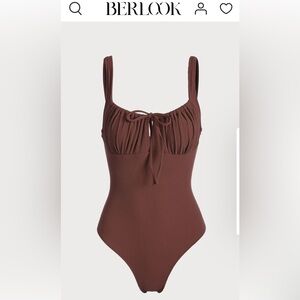 BERLOOK Women's Brown One Piece Peasant Tie Top Swimsuit